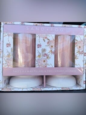 Sand + Fog Pink Floral Candle and Ceramic Holder Set